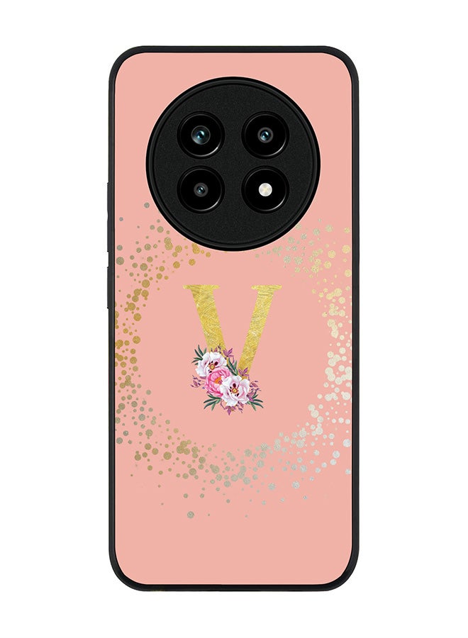 For Realme 13 Pro / 13 Pro+ Case,Slim fit Camera Protection, Shockproof Thin Phone cover  - Custom Monogram Floral - V  (Rose Pink )